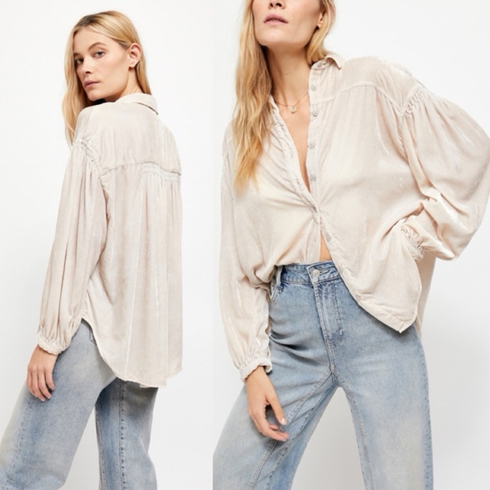 Free Poeple La Luna Velvet Buttondown Top